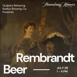 A portrait by Rembrandt showing a man raising a glass of beer and a woman staring in the backgrond.